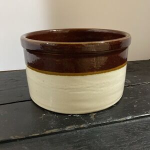 RRP Co. Roseville Stoneware Pottery Crock 2 Tone Brown on Cream Base 8"X 5"
